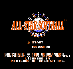 Dusty Diamond's All-Star Softball title screen for NES